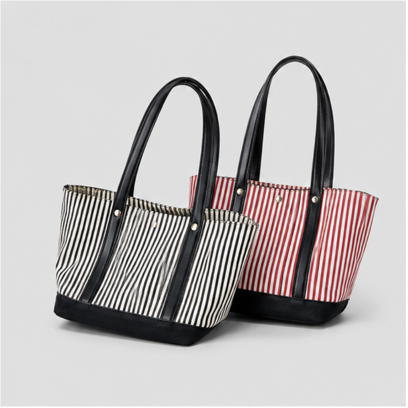 Striped Contrast Tote Bag