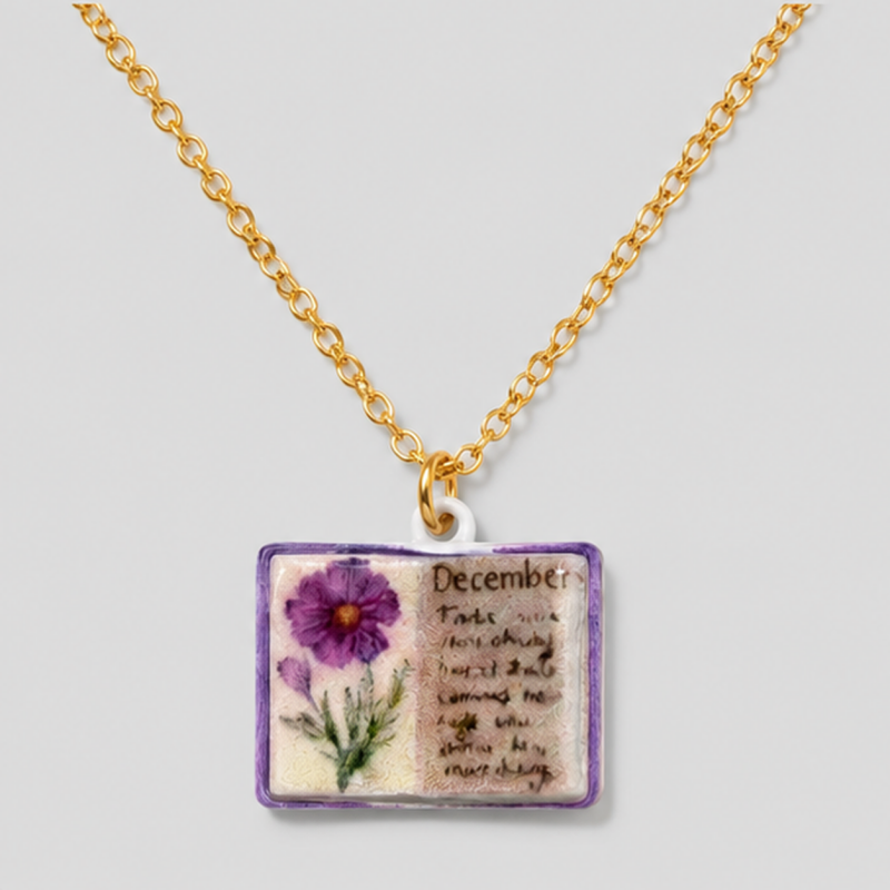Flower Print Book Pendant Necklace