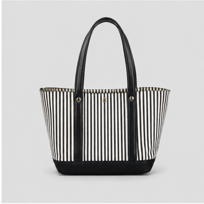 Striped Contrast Tote Bag