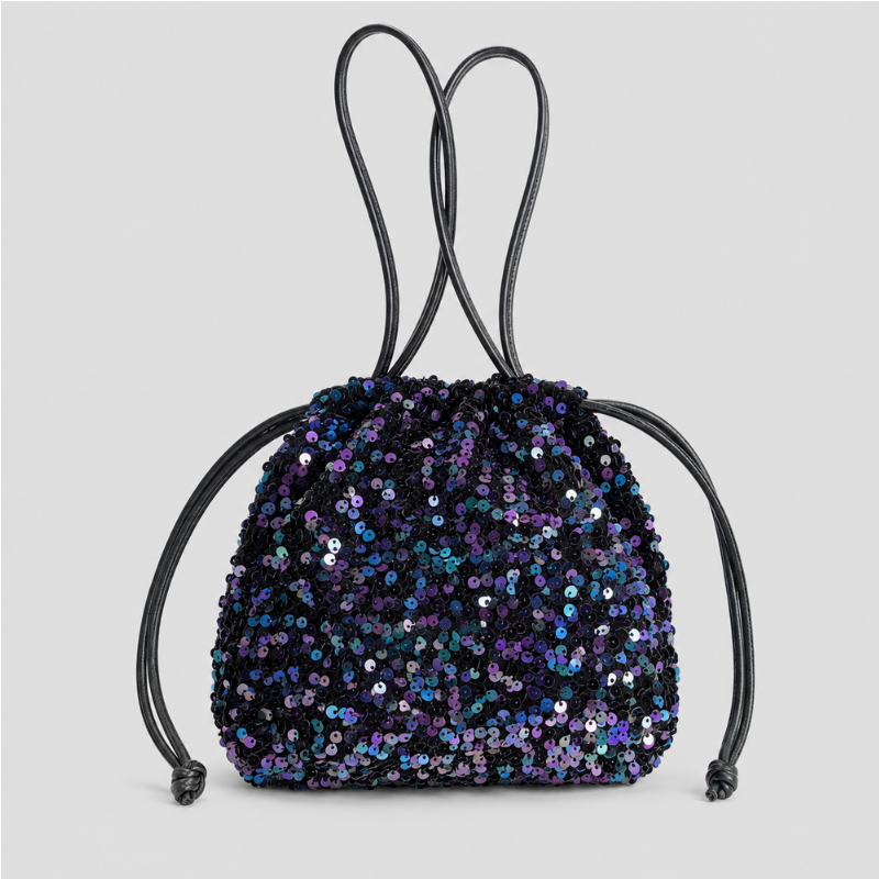 Sequin Drawstring Crossbody Bag