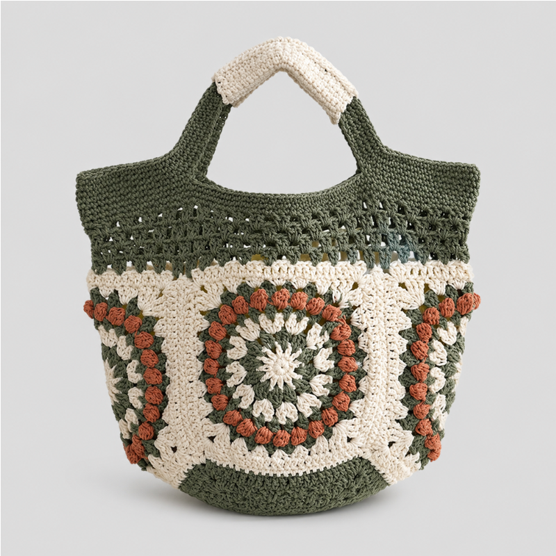 Square Floral Crochet Tote