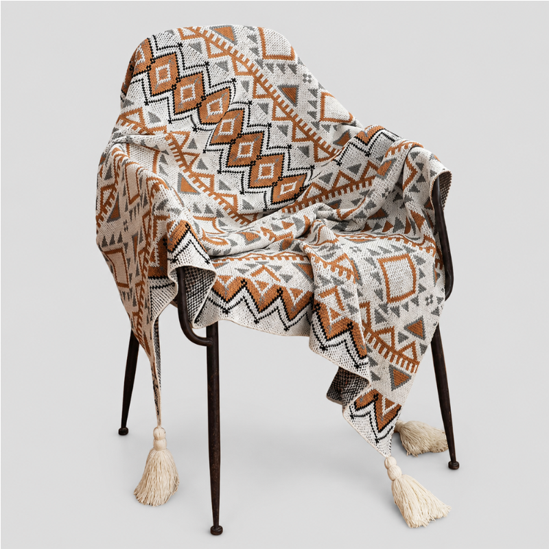Geometric Tassel Throw Blanket