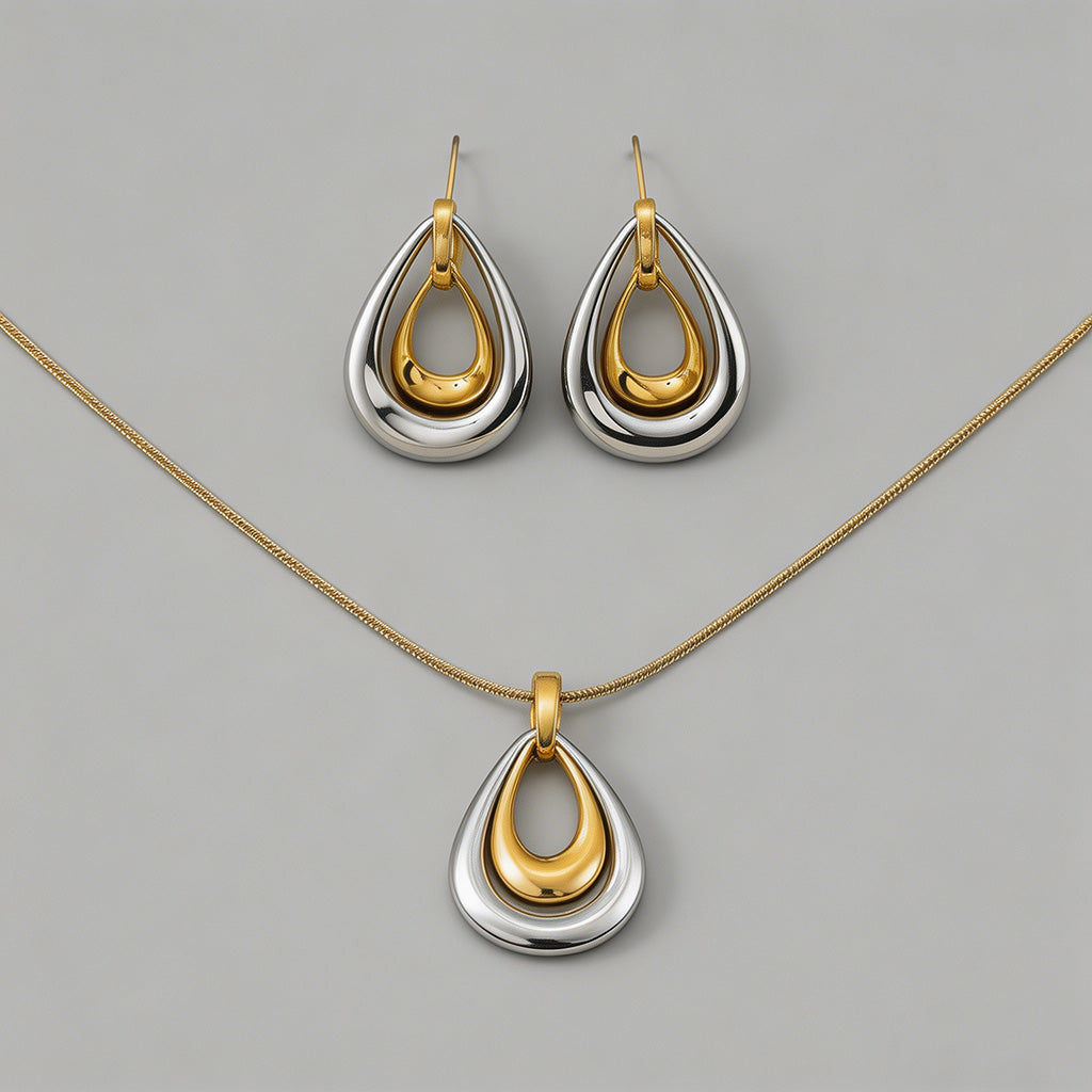 Two-Tone Teardrop Jewelry Set - Shopdayla Wholesale - #8002
