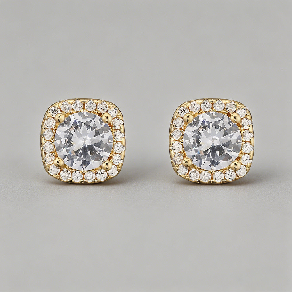 Halo Cushion Cut CZ Stud Earri - Shopdayla Wholesale - #9874