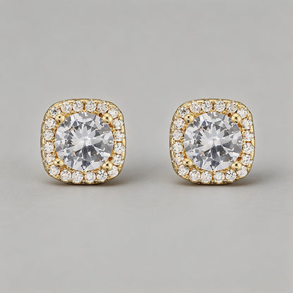 Halo Cushion Cut CZ Stud Earri - Shopdayla Wholesale - #9874