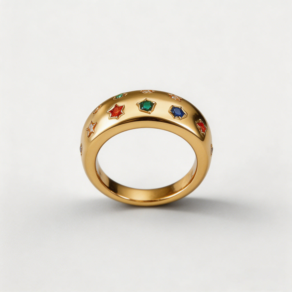 Gold Star Multi-Color CZ Open - Shopdayla Wholesale - #2258