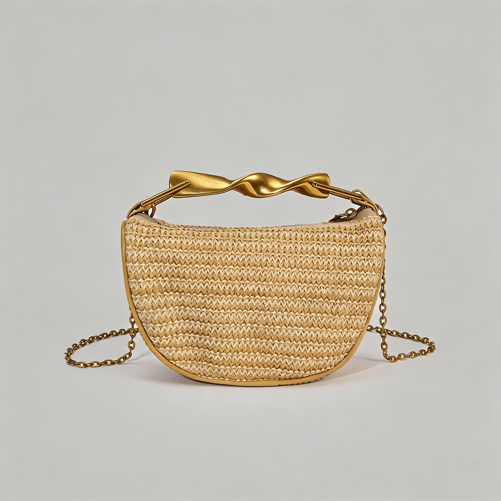Vintage Straw Crescent Bag