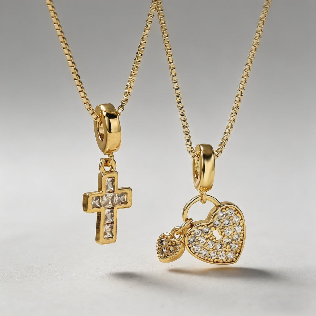 Heart Lock&Cross Pendant Neckl - Shopdayla Wholesale - #4738