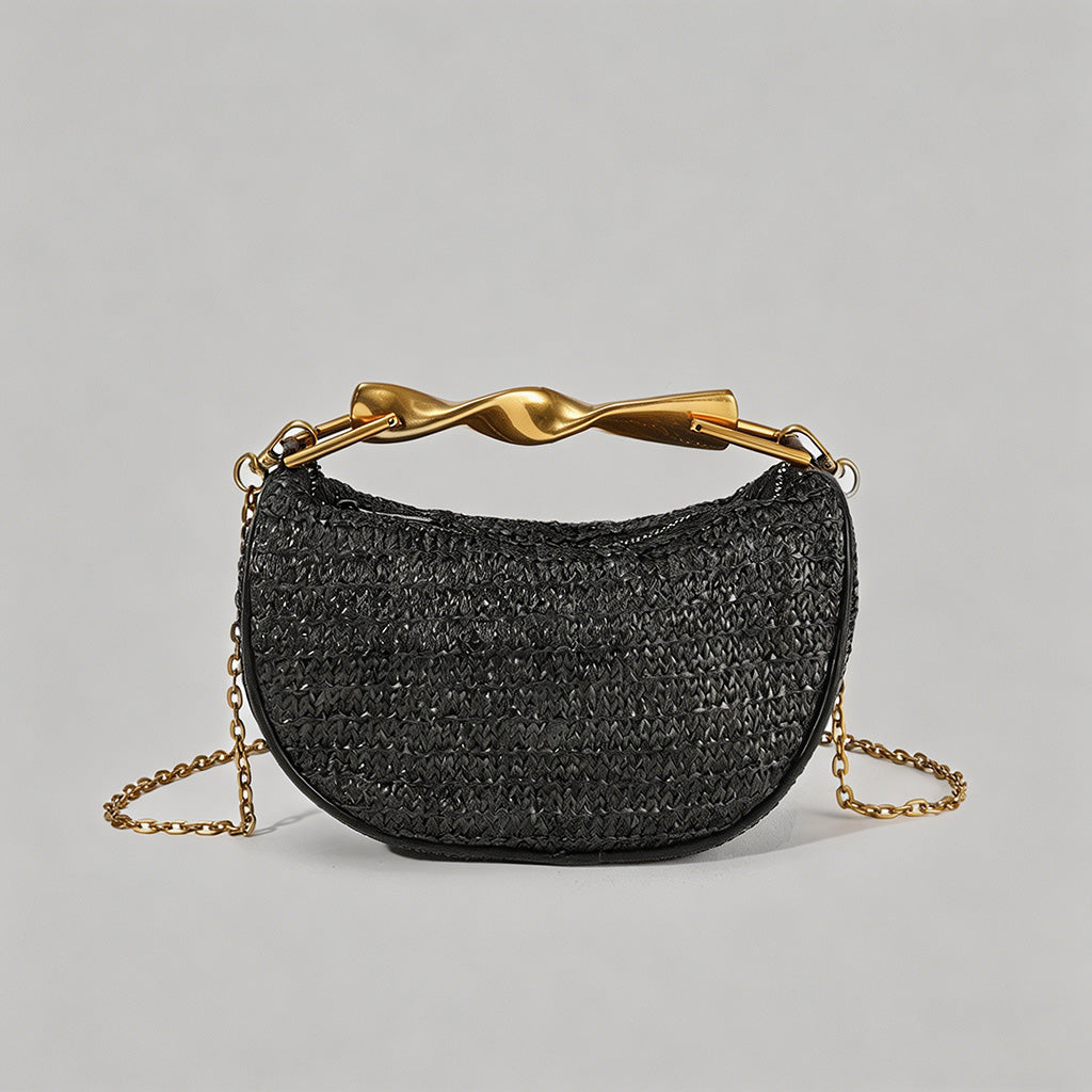 Vintage Straw Crescent Bag