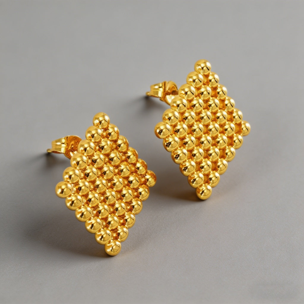 Geometric Beaded 18K Gold Plated Stainless Steel Earrings