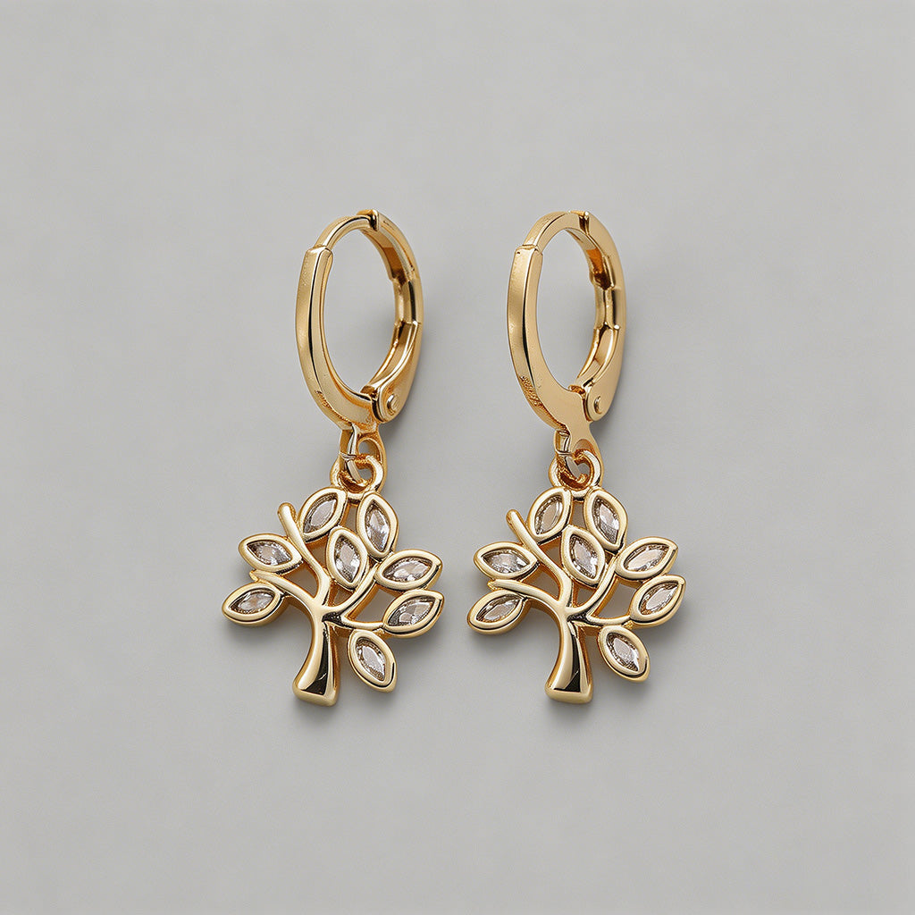 Tree of Life CZ Drop Hoop Earr - Shopdayla Wholesale - #0338