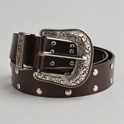 Vintage Engraved Buckle PU Bel - Shopdayla Wholesale - #7826