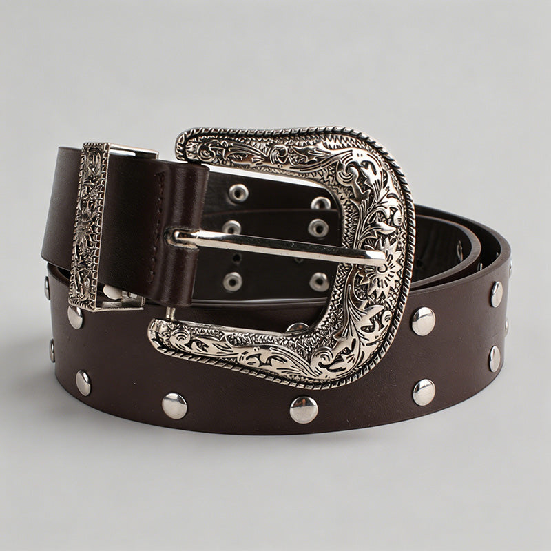 Vintage Engraved Buckle PU Bel - Shopdayla Wholesale - #8722