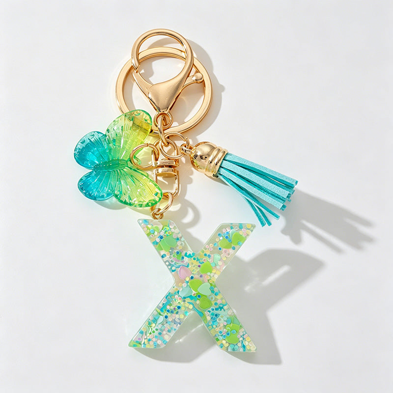 26 Letters Resin Butterfly Charm Keychains