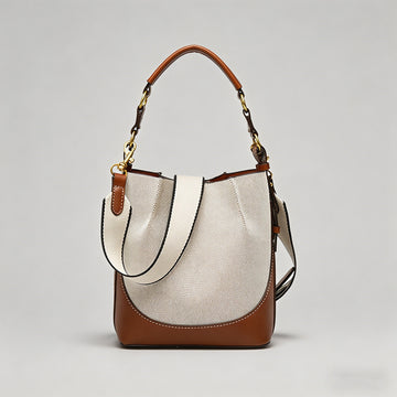 Canvas & Leather Bucket Crossbody Bag