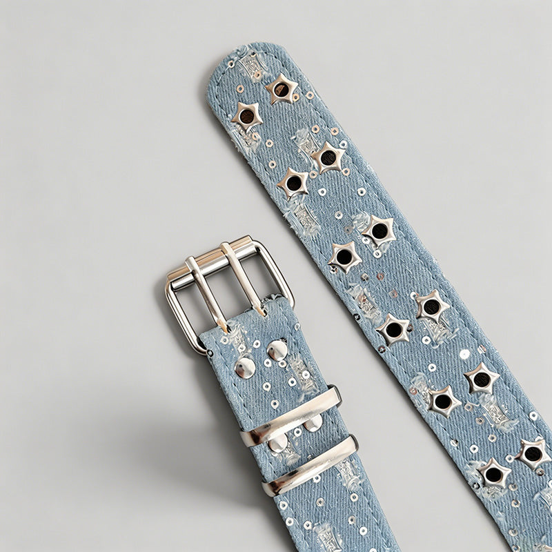 Retro Star Eyelet Denim Belt - Shopdayla Wholesale - #9058