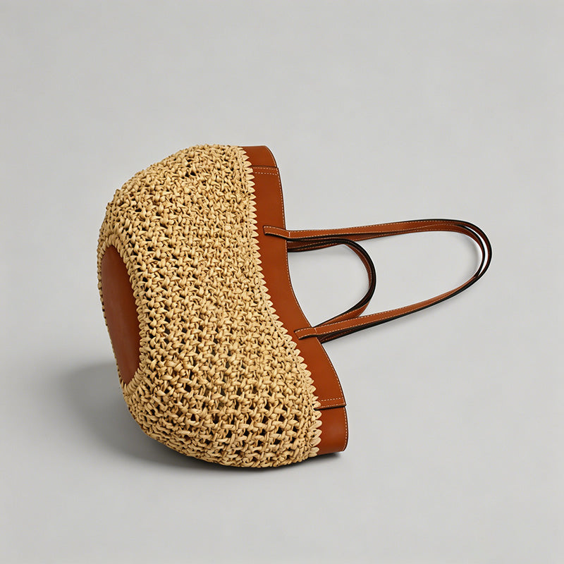 Woven Leather-Trimmed Tote Bag - Shopdayla Wholesale - #4738