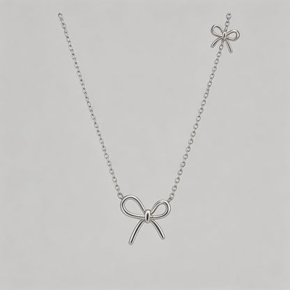 Double Bow Charm Silver Neckla - Shopdayla Wholesale - #2354