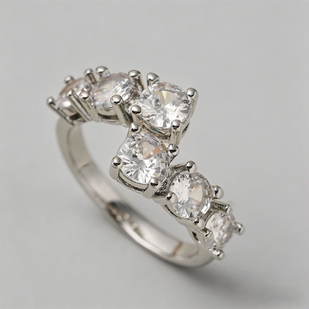 Curved 6-Stone Contour Band Ri - Shopdayla Wholesale - #0626