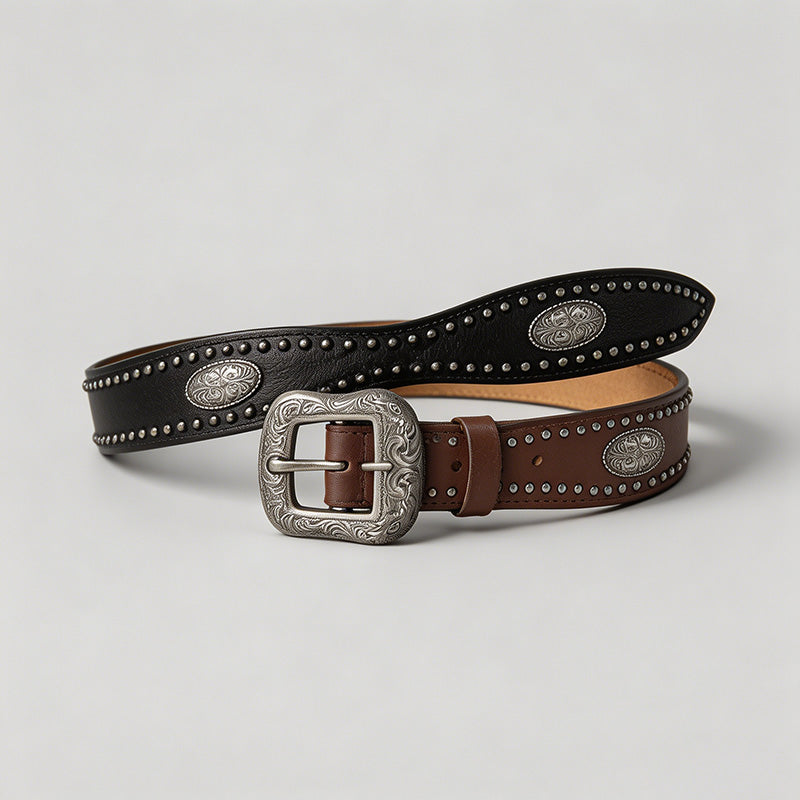 Vintage Engraved Buckle PU Bel - Shopdayla Wholesale - #3586