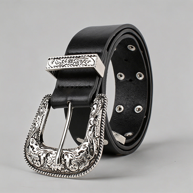 Vintage Engraved Buckle PU Bel - Shopdayla Wholesale - #3986