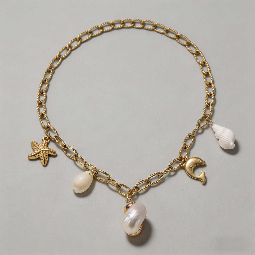 Baroque Pearl & Ocean Motif Necklace