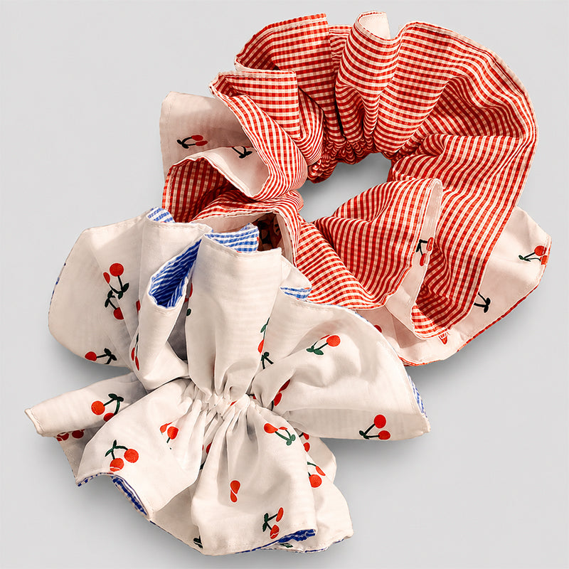 Cherry Gingham Ruffle Hair Scr - Shopdayla Wholesale - #7410