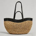 Woven Leather-Trimmed Tote Bag - Shopdayla Wholesale - #1970