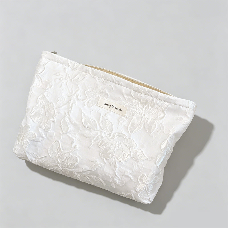 Embossed Floral Canvas Cosmetic Pouch