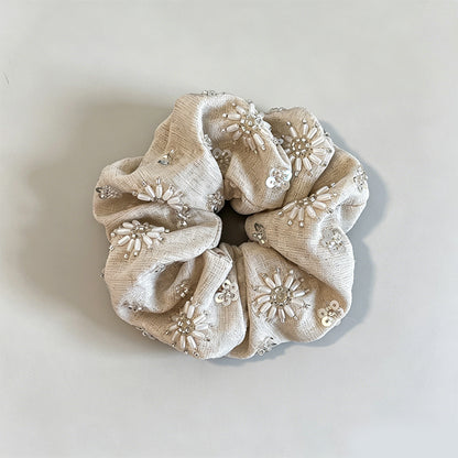 Natural Beaded Scrunchie