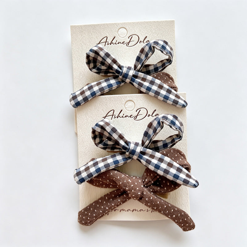 Plaid Bow Fabric Hair Clips