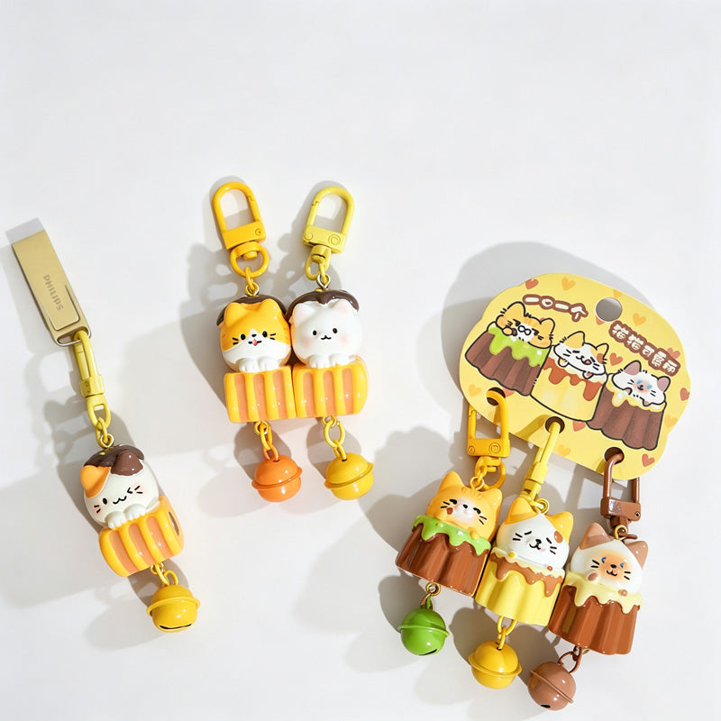 Magnetic 3‑Piece Cat Pastry Keychain Set