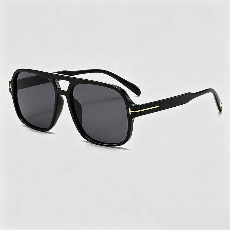 Double Bridge Pilot T-Detail Retro Square Sunglasses