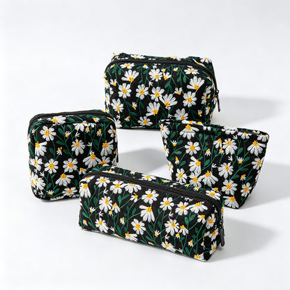 Daisy Floral Embroidery Cosmetic Pouch