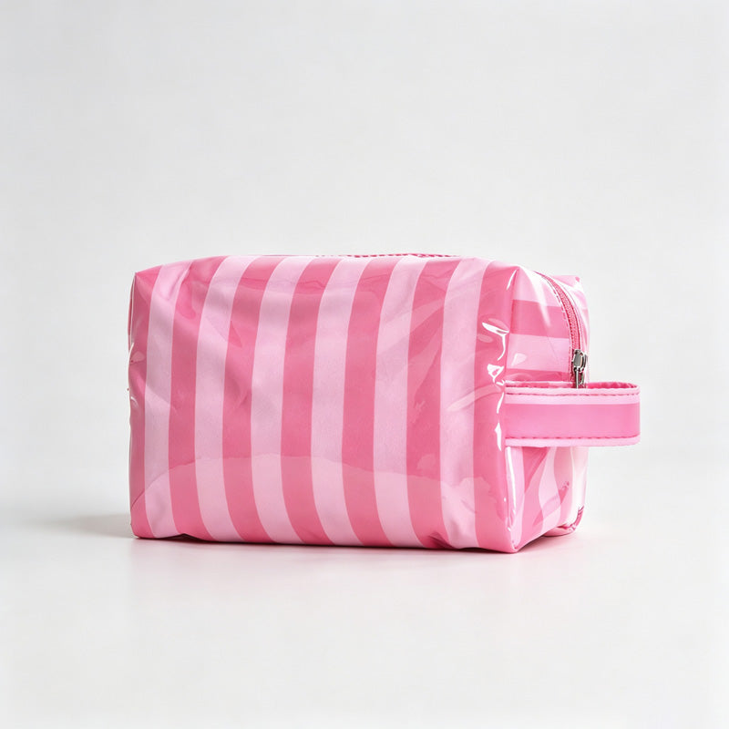 Striped PVC Zipper Cosmetic Pouch