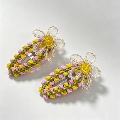 Flower Beaded BB Hair Clips Set