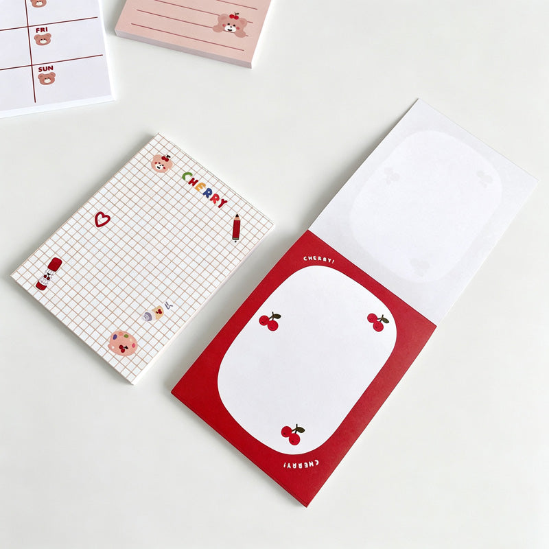 Bear & Cherry Print Non‑Sticky Notes