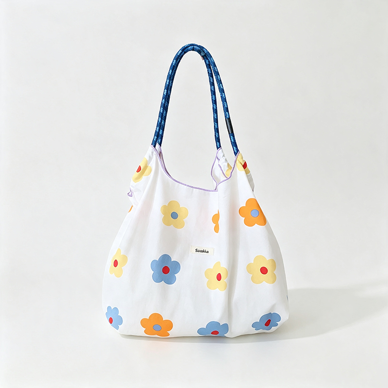 Flower Print Reusable Tote Bag