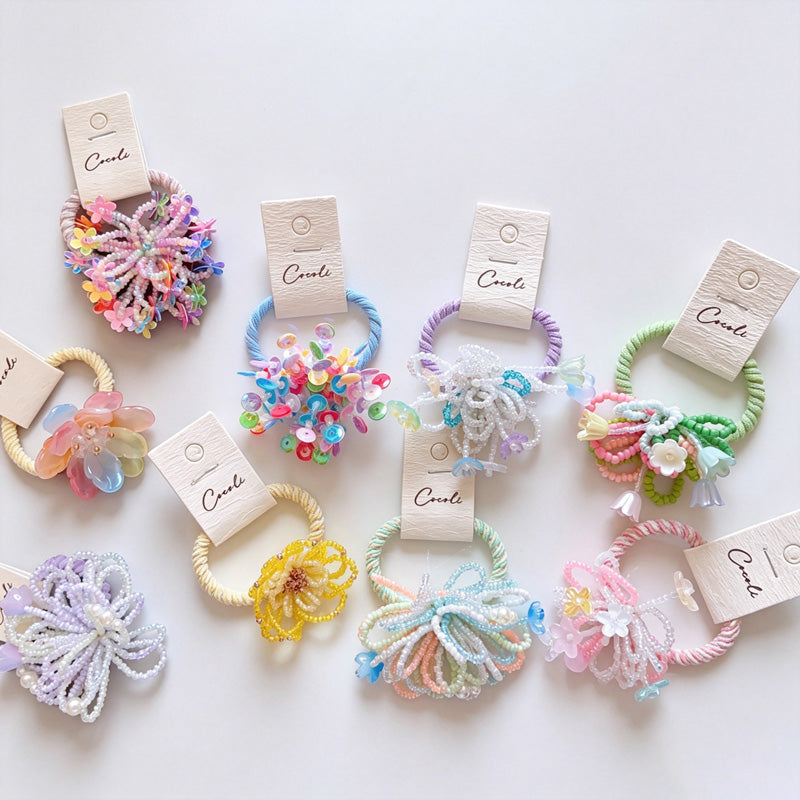 Colorful Bead Flower Elastic Hair Tie