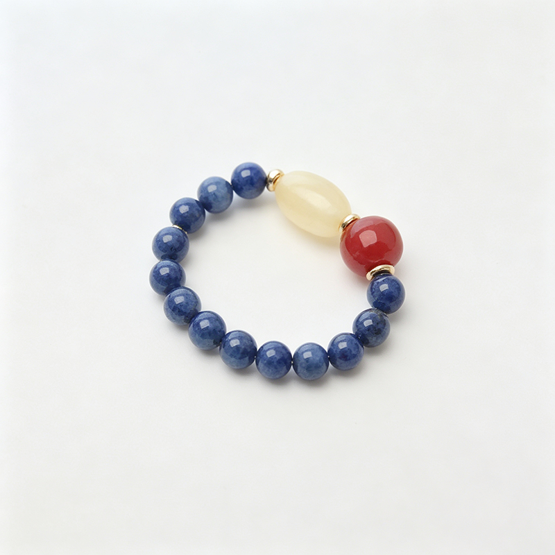 Red Agate Elastic Beaded Ring