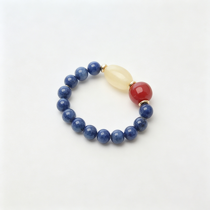 Red Agate Elastic Beaded Ring