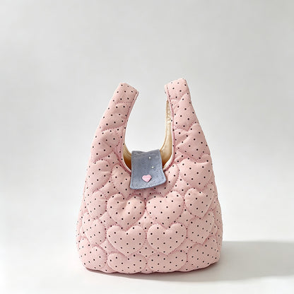 Heart Quilted Dot Print Mini Handbag