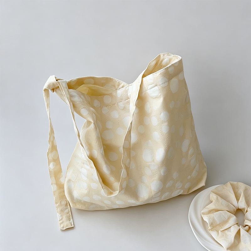 Natural Crinkle Printed Cotton Tote Crossbody Bag