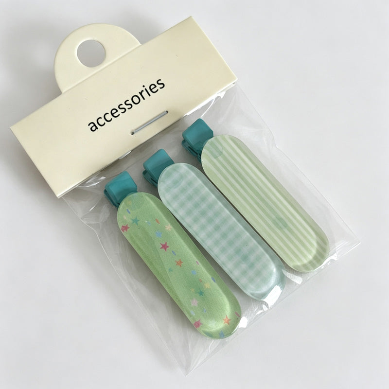 Printed Flat Hair Clips 3 Pieces Set