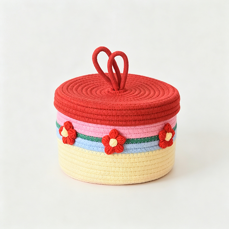 Flower Striped Rope Storage Basket