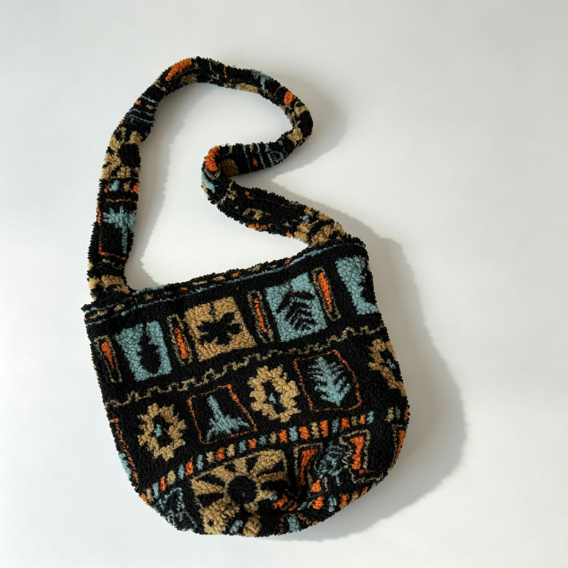 Pattern Fleece Crossbody Bag