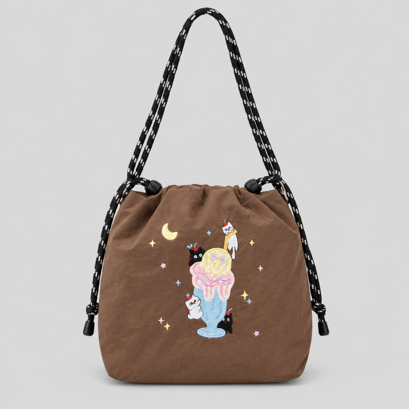 Nylon Print Drawstring Crossbody Bag