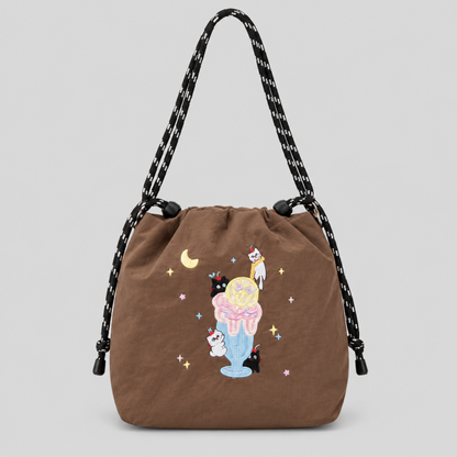 Nylon Print Drawstring Crossbody Bag