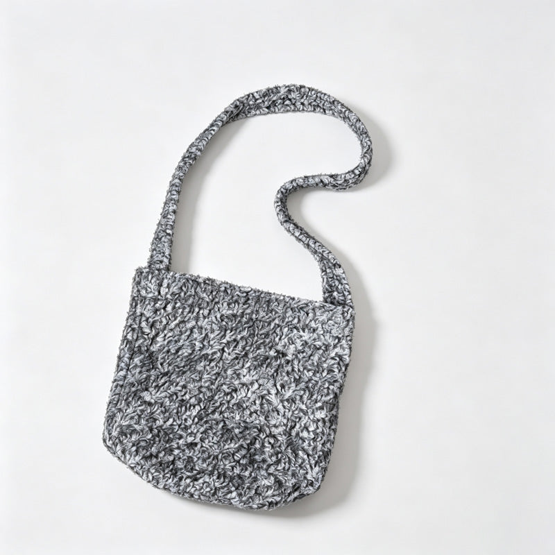 Fuzzy Solid Color Bucket Handle Bag