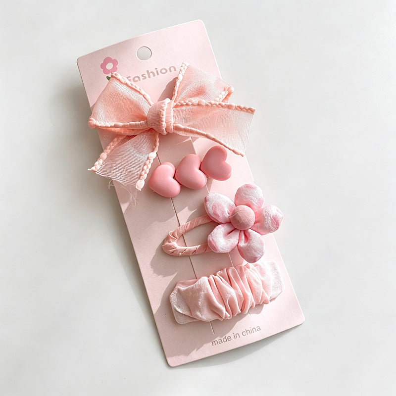 Pink Bow Heart Flower Hair Clips